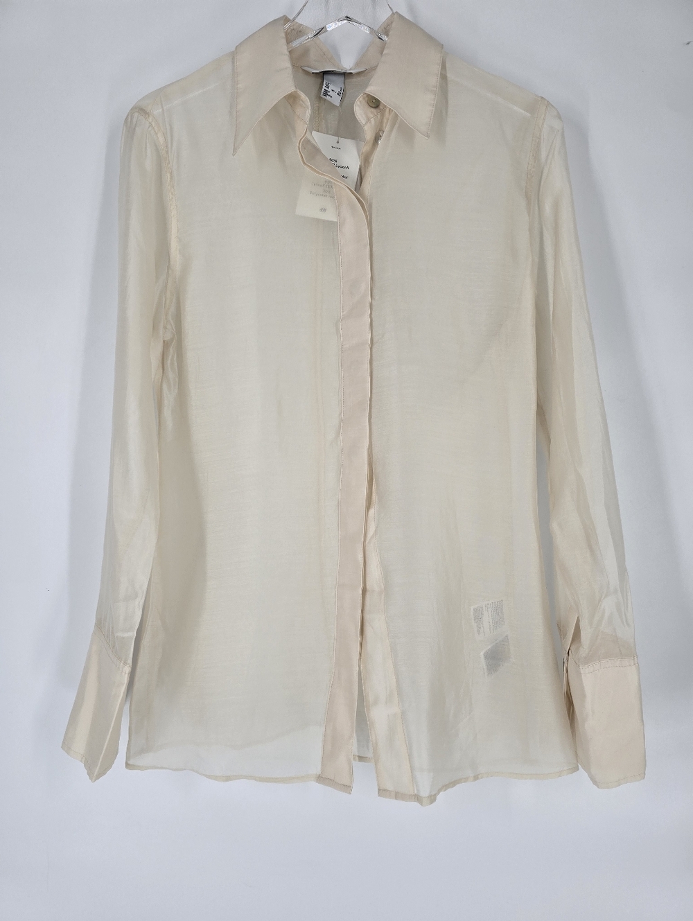 H&M Edition Sheer Button Down Cream Beige Blouse Size S NEW